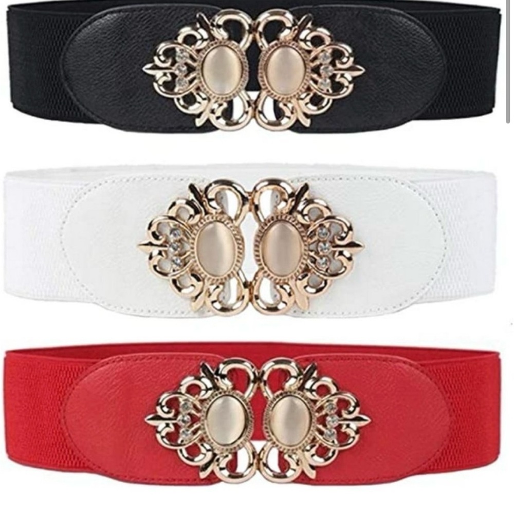 Vintage Wide Elastic Stretch Waist Belts 3 Pack